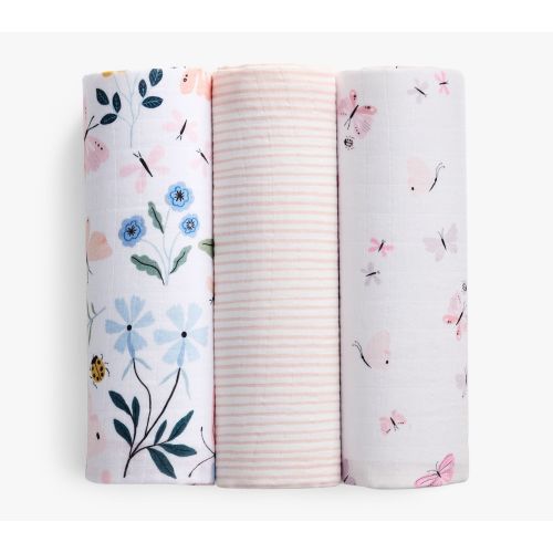 Wildflower Butterfly Organic Muslin Swaddle, Set of 3