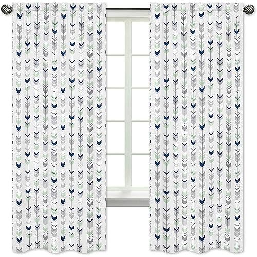 Sweet Jojo Designs Grey, Navy and Mint Woodland Arrow Boy Girl Bedroom Decor Window Treatment Panels - Set of 2
