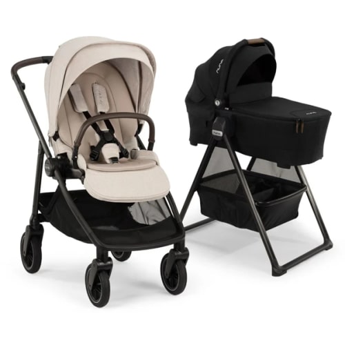 Nuna SWIV Stroller + Bassinet Bundle - Chai / Caviar - Traveling Tikes
