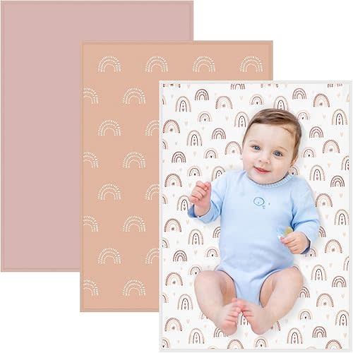Geelin 3 Pcs PU Baby Diaper Changing Pad Liner 20 x 28 Inch Foldable Portable Waterproof Changing Pads Mat for Toddler Baby Newborns Travel Seating Lie Bed Gifts Supplies