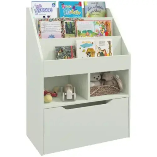 Homcom - Kids Bookcase Multi-Shelf Rack Organizer with Storage Drawer for Books, Playroom - Green