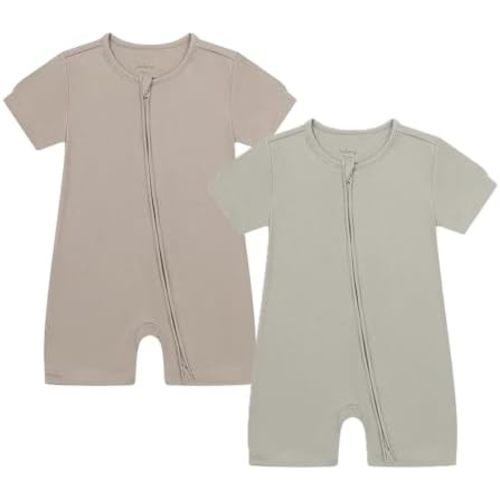 JunNeng Baby 2 Pack Rayon of Bamboo Romper Sleeper 2 Way Zipper Short Sleeve Jumpsuit Zipper Footless One-piece