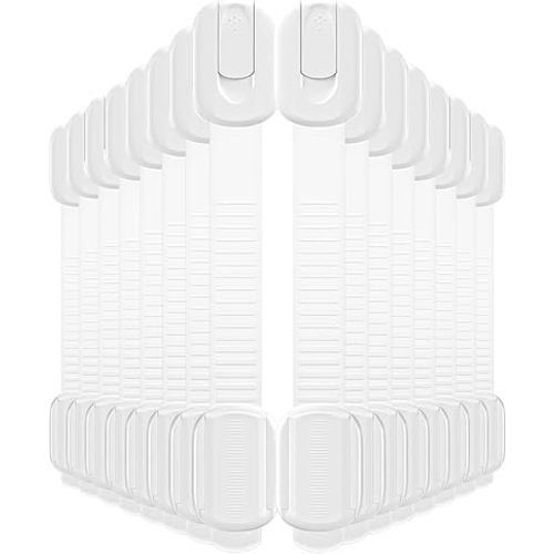 16 Pack Cabinet Locks Baby Proofing, Child Proof Cabinet Locks with 3M Adhesive - Easy Installation with Adjustable Straps, Multi-Purpose Child Safety Latches for Drawers Fridge Trash Cans Toilets