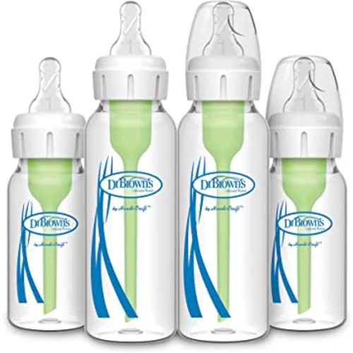 Dr. Brown’s Natural Flow® Anti-Colic Options+™ Narrow Glass Baby Bottles 8 oz/250 mL & 4 oz/120 mL, with Level 1 Slow Flow Nipple, 4 Pack, 0m+
