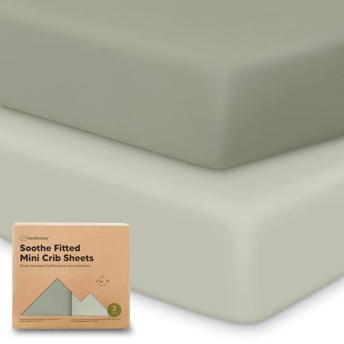 2-Pack Mini Crib Sheets Fitted - 38x26 Pack N Play Sheets for Pack and Play Mattress, Organic Cotton, Soft & Breathable Playard Bedding, Neutral Mini Toddler Bed Cover for Boys, Girls (Lichen)