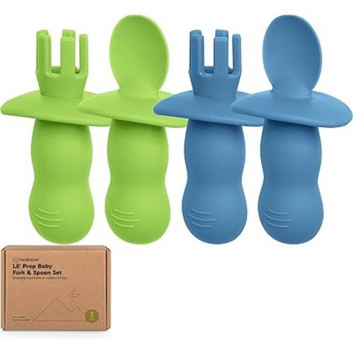 KeaBabies 4-Pack Silicone Baby Spoons and Forks Set - Baby Led Weaning Utensils 6-12 Months, Self Feeding Toddler Spoon & Fork for Training, Teething, Easy to Hold, BPA-Free Silicone (Kea)