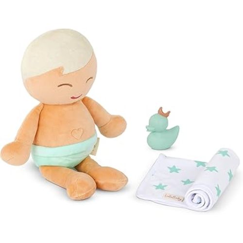 LullaBaby – 14-Inch Bath Doll – Fair Skintone & Blonde Hair Baby Boy Doll with Accessories – Soft Plush Body – Real Water Play – Tub Toy – Kids Ages 2+