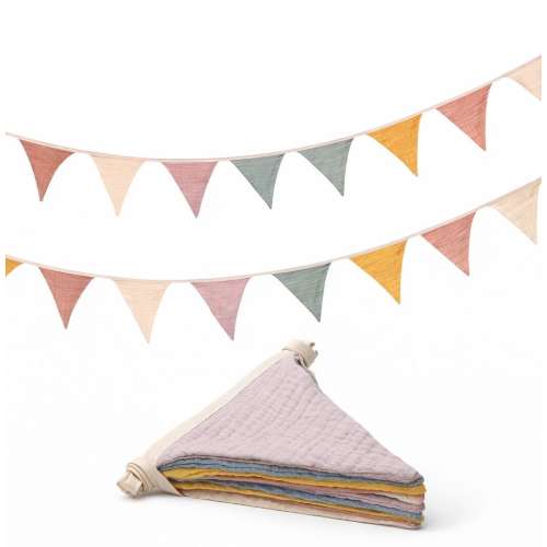 Cotton Fabric Bunting Banner, Pastel Boho Pennant Flags, Nursery Decor