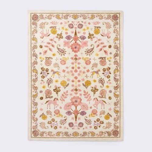 4'x5'6" Area Rug - Free to Roam Persian Blush - Cloud Island™: Floral Pattern, Flat Pile, Botanical Style