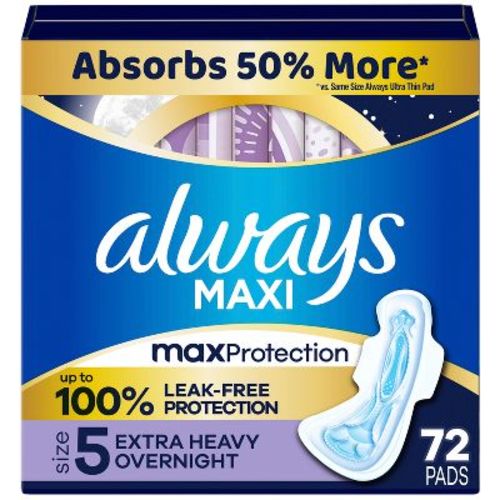 Always Maxi Extra Heavy Overnight Pads - Unscented - Size 5 - 72ct