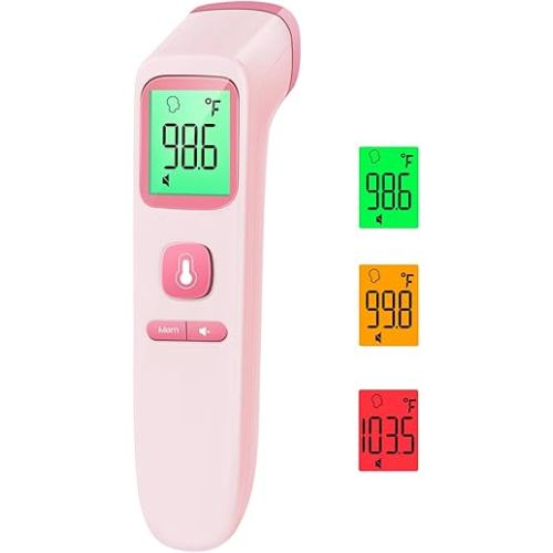 No-Touch Thermometer for Adults, Kids, Babies, 1-Sec Fast Accurate (Pink)