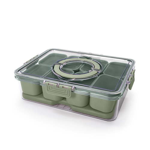 Cook with Color 8-Compartment Snack Box Food Storage Carrier, Charcuterie Container with Ice Pack, Portable and Dishwasher Safe, Leak Proof, Sage