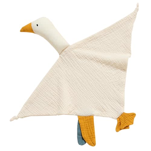 TRYTUTRY Cotton Security Blanket for Baby Boys and Girls,Cream Goose Soft Baby Loveys Muslin Cotton Blanket Great
