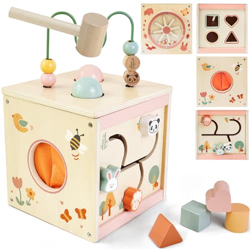Wooden Activity Cube for 1 Year Old | 7-in-1,Montessori Baby Toys,Educational Toy for Toddlers, First Birthday Gift for Toddlers