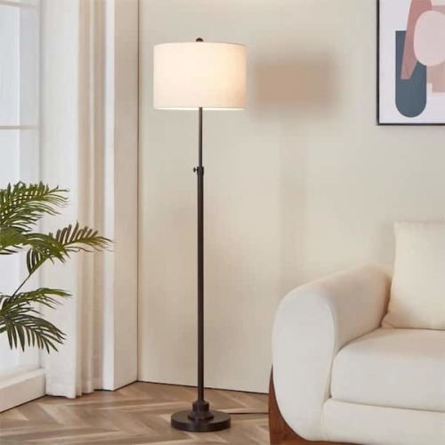 63.5 in. Bronze Adjustable Standard Floor Lamp with Beige Linen Shade