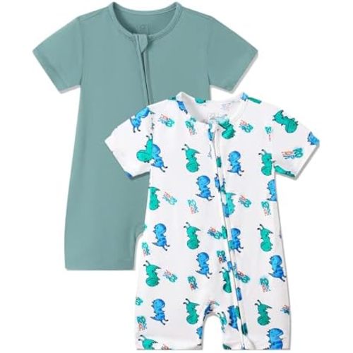 JunNeng 2pcs Baby Boy Footless Sleeper,Rayon from Bamboo Romper with 2 Way Zipper Short Sleeve Infant Summer Outfit
