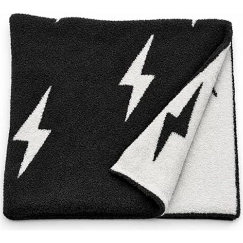 L+L USA Lightning Bolt Baby Blanket 28"x40" - DreamSoft Knit Throw for Crib, Stroller or Car Seat - Soft Blanket/Newborn Nursery Gift Essential for Toddler, Infant, Kids, Boys & Girls (Black/White)