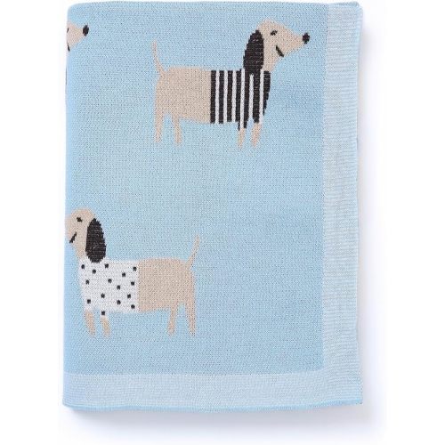Loyfoky Baby Blanket 100% Cotton Soft Cooling Summer Receiving Swaddle Blankets for Boy Girl-Blue Dachshund Puppy Dog 40x30in