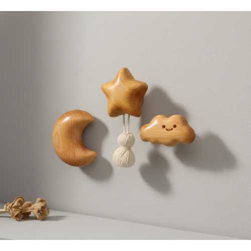 Wooden moon ,star , cloud Wall Hooks Handmade Wall Hook Coat Hangers Racks Hooks Decorative Wall Hooks Gift Hook Hardware