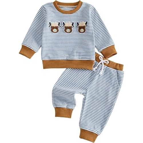 fhutpw Baby Toddler Boy Girl Fall Winter Clothes Embroidery Stripe Pullover Pants Sets Infant Long Sleeve Sweatshirt Outfits