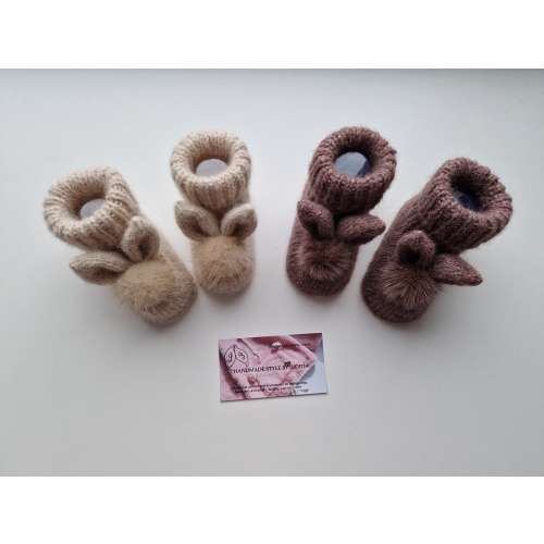 Hand-Knitted Alpaca Bunny Booties: Pom Pom Baby Slippers