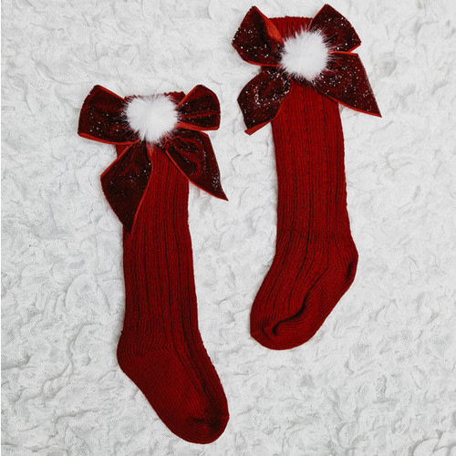 Christmas PomPom Knee Socks 0-1Y