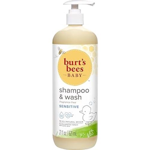 Burt's Bees Baby Sensitive Shampoo and Wash, Fragrance Free, Tear Free, Pediatrician Tested, 98.9% Natural Origin, 21 Fluid Ounces