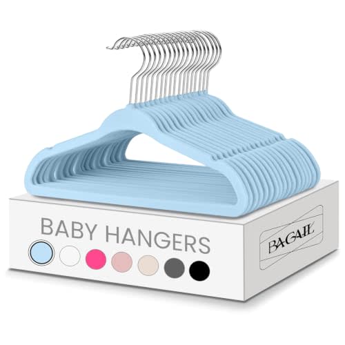 BAGAIL 50 Pack Kids Velvet Hangers 11 Inches Children's Clothes Hangers Non-Slip Baby Hangers for Infant/Toddler (Babyblue)