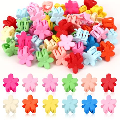 JANYUN 50 Pcs Colorful Mini Hair Claw Small Hair Clips Clamps Hair Accessories for Women Decorative Bun Tiny Hair Clips, Assorted Colors (Floral)