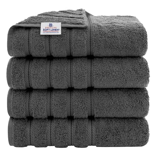 American Soft Linen Luxury 4 Piece Bath Towel Set, 600 GSM 100% Cotton Turkish Bath Towels for Bathroom, 27x54 in Large Bathroom Shower Towels, Dark Gray
