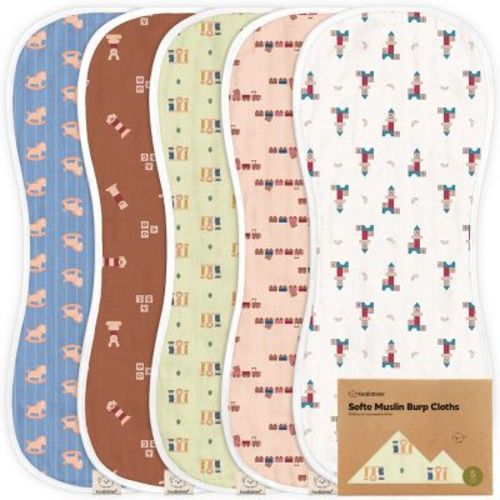 KeaBabies 5pk Organic Softe Muslin Burp Cloths for Baby Girls and Boys, Large Absorbent Burping Cloths for Babies, Baby Burp Clothes