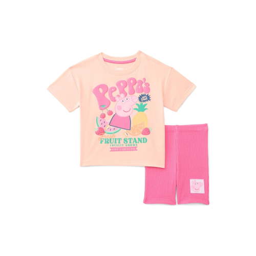 Peppa Pig Toddler Girls Graphic Tee and Bike Shorts Set, 2-Piece, Sizes 12M-5T