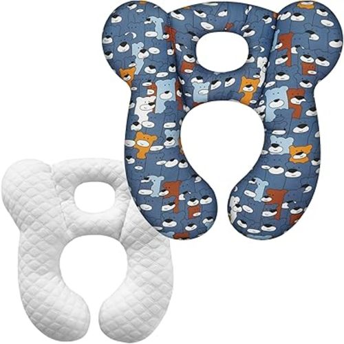 Baby Travel Pillow, Upgrade U-Shape Infant Pillow for Car Seat Pushchair and Stroller, Soft Comfortable Sleep Cushion for Kids Newborn and Toddler -Blue Bear