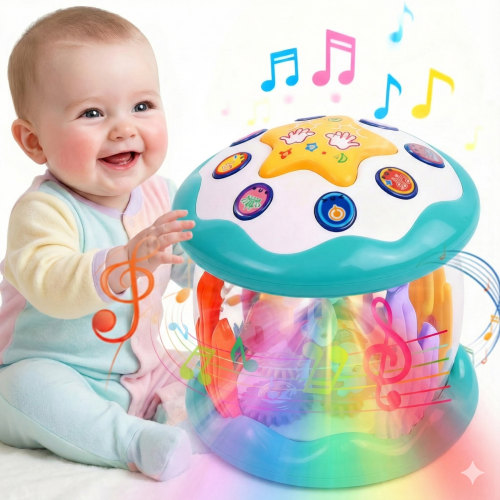 SaveJoy Toddler Boy Toys, Interactive Crawling Musical Light-Up Toy with Rotating Animals