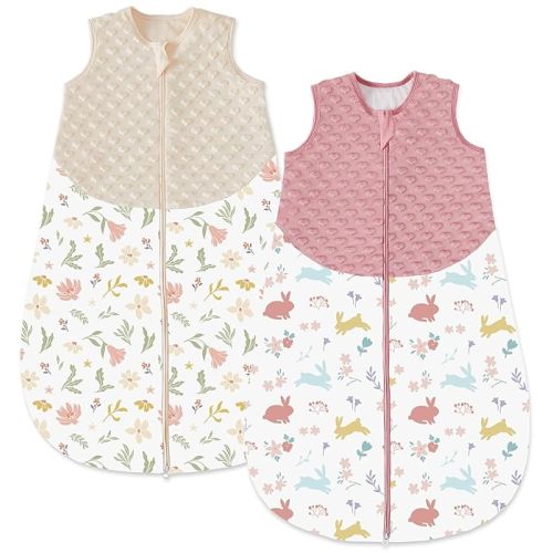 Chilsuessy Baby Sleep Sack 12-18 Months 1.5 TOG, 100% Cotton Baby Wearable Blanket with 2-Way Zipper, Infant Toddler Sleeping Sack for Newborn Boys and Girls, Apricot+Pink