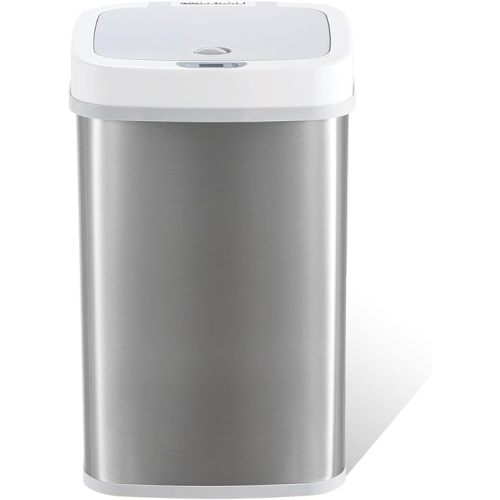 Ninestars NPT-15-1WH Automatic Touchless Motion Sensor Diaper Disposal Trash Can with lid, 4 gallon/15 L, White, Plastic