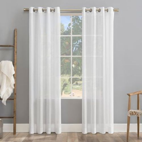 52"x84" Archaeo Light Filtering Slub Textured Linen Blend Grommet Top Curtain Panel White: Modern Indoor Decor