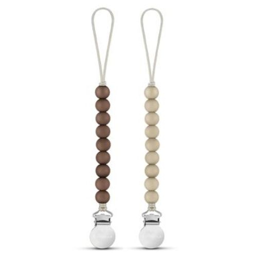Bleu La La Beaded Pacifier Clip Holder for Baby Boys and Girls - Mocha + Tan, 2 Pack