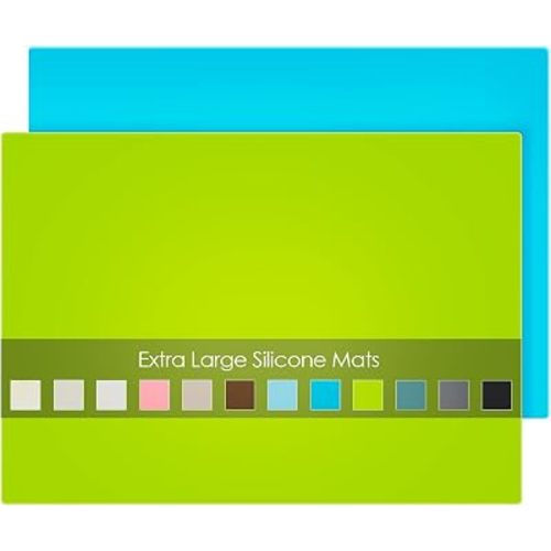 2 Pack Extra Large Silicone Mats for Crafts, Silicone Placemats for Dining Table Countertop Protector, Heat Resistant Baking Mat Reusable Dough Rolling Pad (Blue & Green, 23.6''x15.7'')