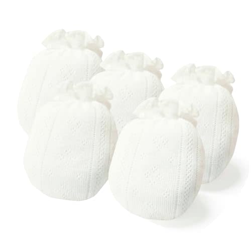 MOMSMENU Newborn Mittens No Scratch 100% Cotton 5 Packs Anti-Scratch Soft Breathable 0-6months Stays On