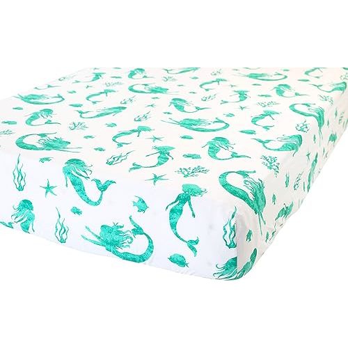 100% Cotton Fitted Crib Sheet - Premium Baby Bedding - Soft, Breathable & Durable - Mermaid Print