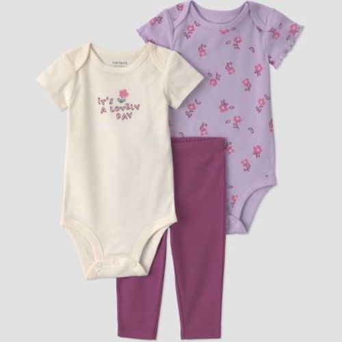 Carter's Just One You® Baby Girls' 3pc Floral Printed Bodysuit and Leggings Set - Plum 3M