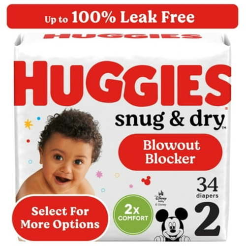 Huggies Snug & Dry Baby Diapers, Size 2 (12-18 lbs), 34 Ct