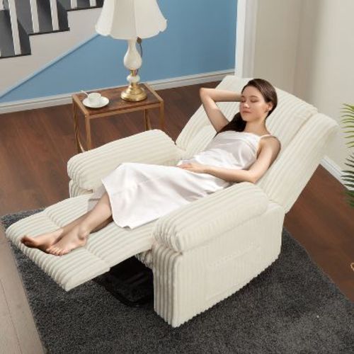 Oversized 360° Swivel Rocker Recliner Chair, Weight Capacity 3400LBS Extra Wide Manual Recliners, Soft Corduroy Fabric Single Lazy Sofa Chair