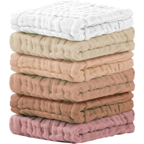 Cuddle Campus Baby Washcloths 6 Packs, Muslin Washcloths Baby,Cotton Burp Cloths, Extra Absorbent and Soft Wash Clothes for Newborns, 12x12 Inches
