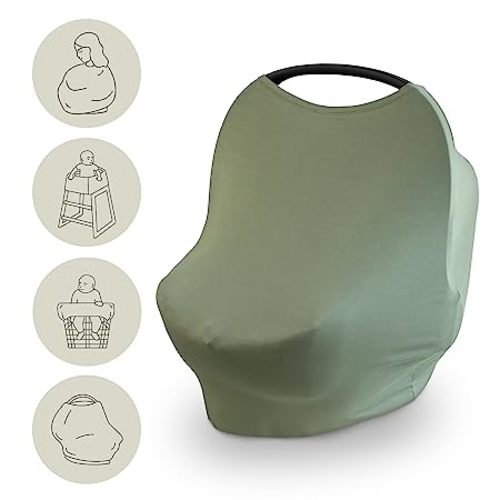 mushie Baby Car Seat Canopy Cover | Breathable & Stretchy Multi Use Cover for Breastfeeding, Nursing, High Chair, Shopping Cart, Strollers (Dried Thyme)