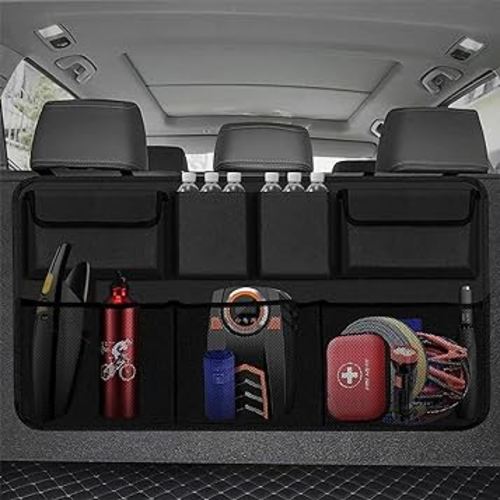 Car Trunk Organizer and Storage, Backseat Hanging Organizer for SUV, Truck, MPV,Van Collapsible Cargo Storage Bag with 7 Pockets, Car Interior Accessories for Men and Women