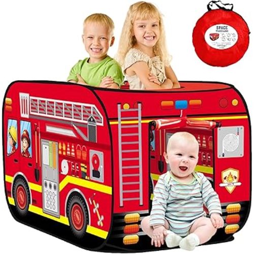 Pop Up Tent for Kids.Fire Truck Play Tent Role Play Firefighter Tent.Large, Easy to Organize.Birthday Gift for Girls & Boys.Can Be Played with by 2-3 Kids.for Toddler - Indoor & Outdoor, Red