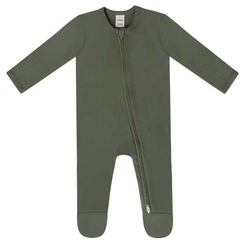 Zippered Footie in Olive Organic Cotton