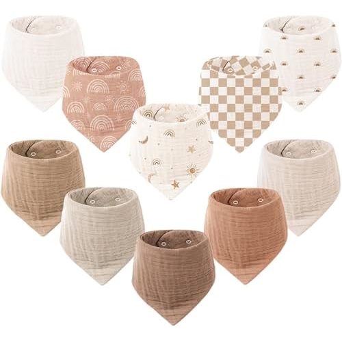 Konssy Muslin Baby Bibs 10 Pack Baby Bandana Drool Bibs 100% Cotton for Unisex Boys Girls